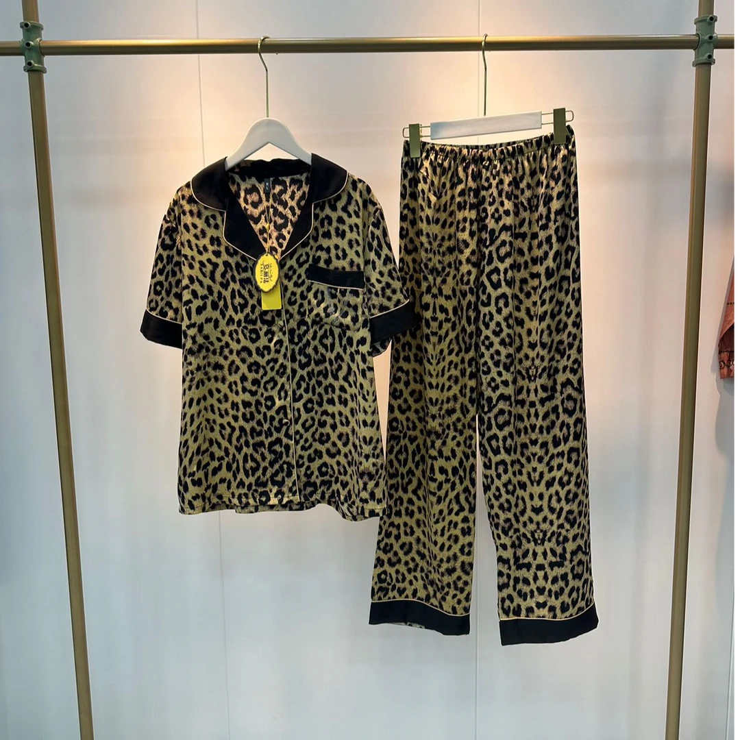 xarifa【短袖】冰丝豹纹女士睡衣套装两件套家居服气质时尚休闲635