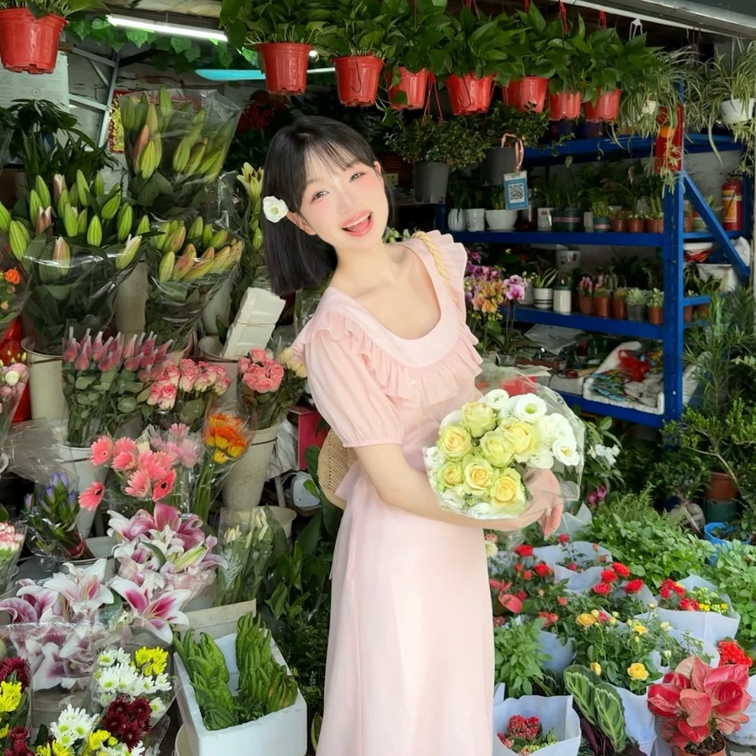 H瞌睡兔定制【清苍】恋爱信号  韩系温柔风粉色细闪连衣裙244183