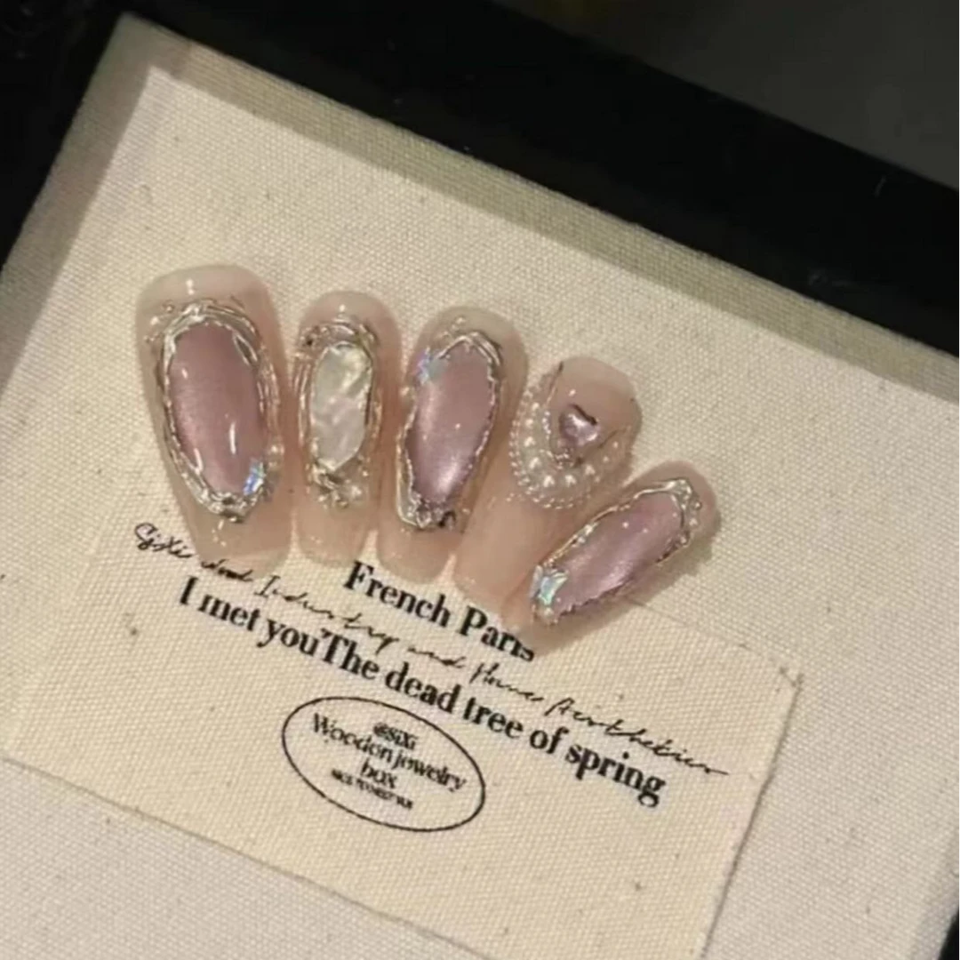 【巴洛克美甲】纯手工穿戴甲可反复穿戴透粉纯欲