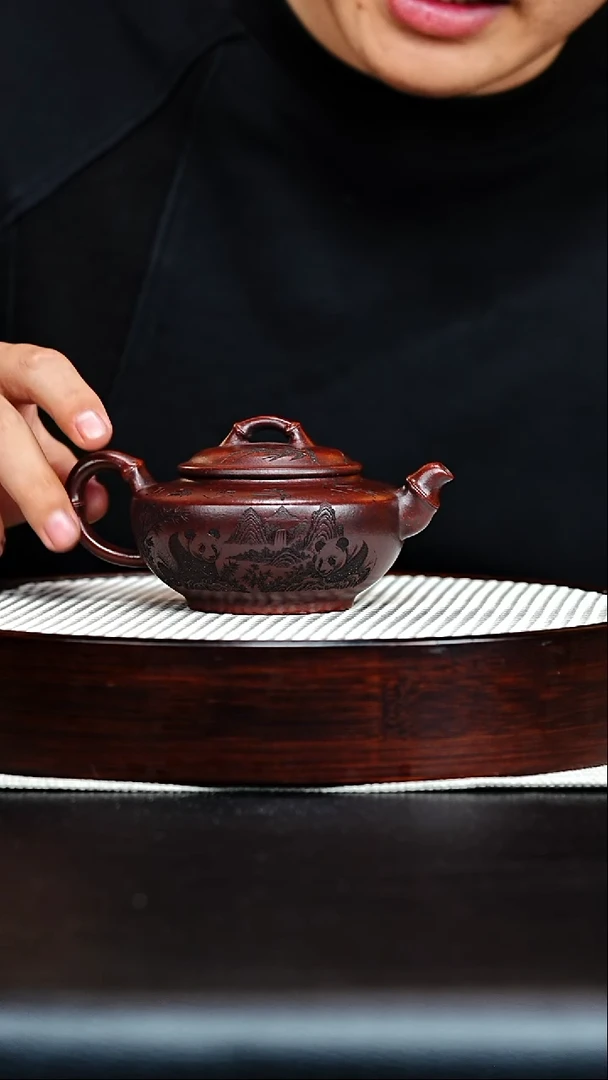 茶壶紫砂宜兴紫砂 竹韵 铁血红砂