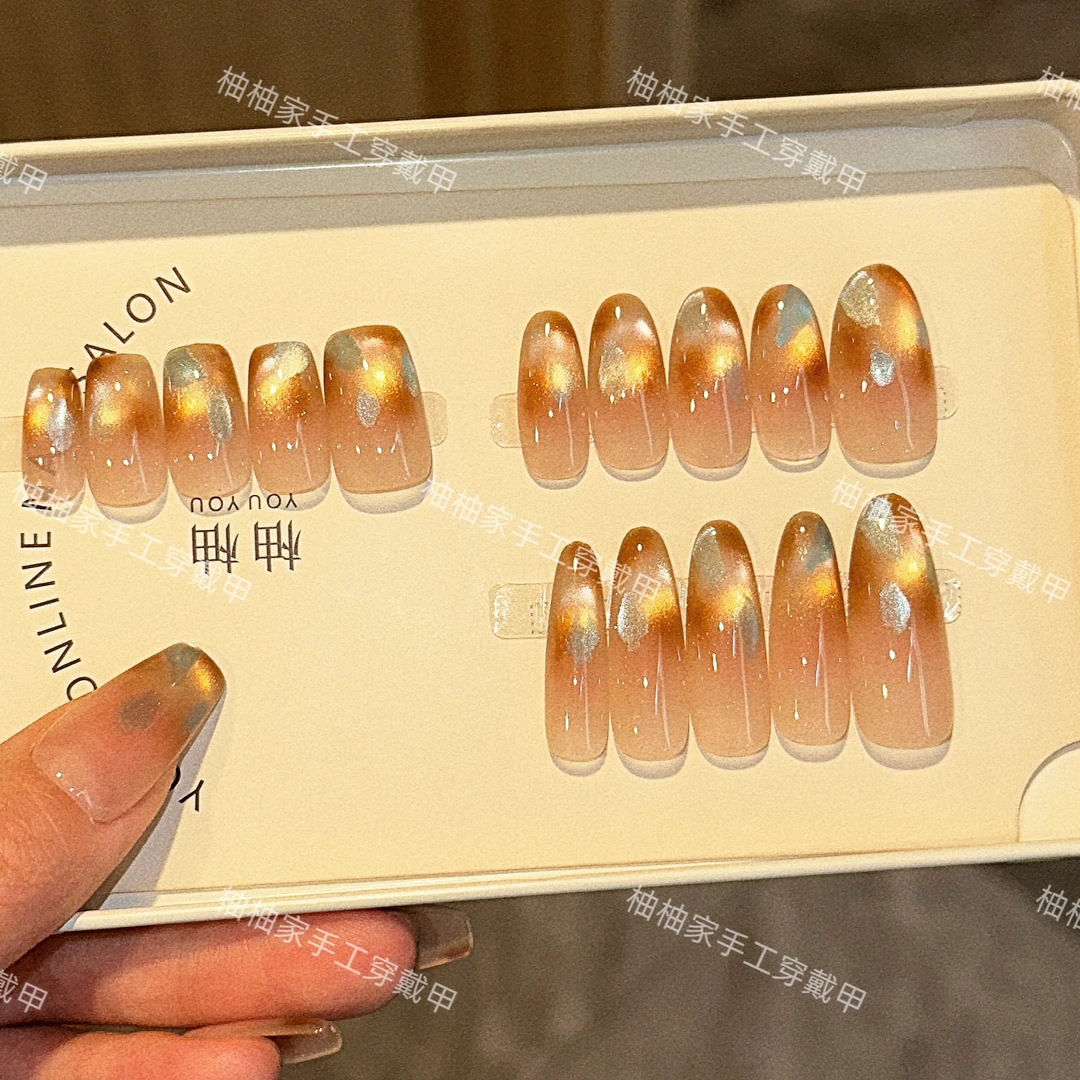 【玳瑁琥珀】纯手工腮红秋季热销新款浅棕猫眼气质温柔可拆卸穿戴甲