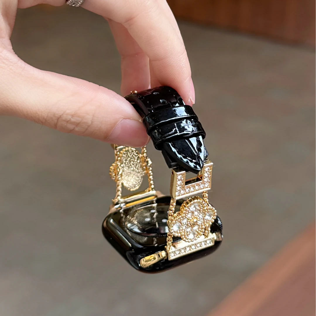 真皮竹节纹四叶草带钻适用华为GT6手表表带gt5女款gt4pro高级41mm