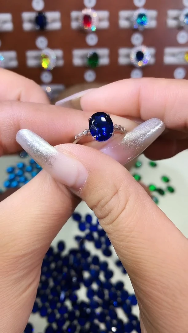 戒指蓝宝石银S925镶嵌810白