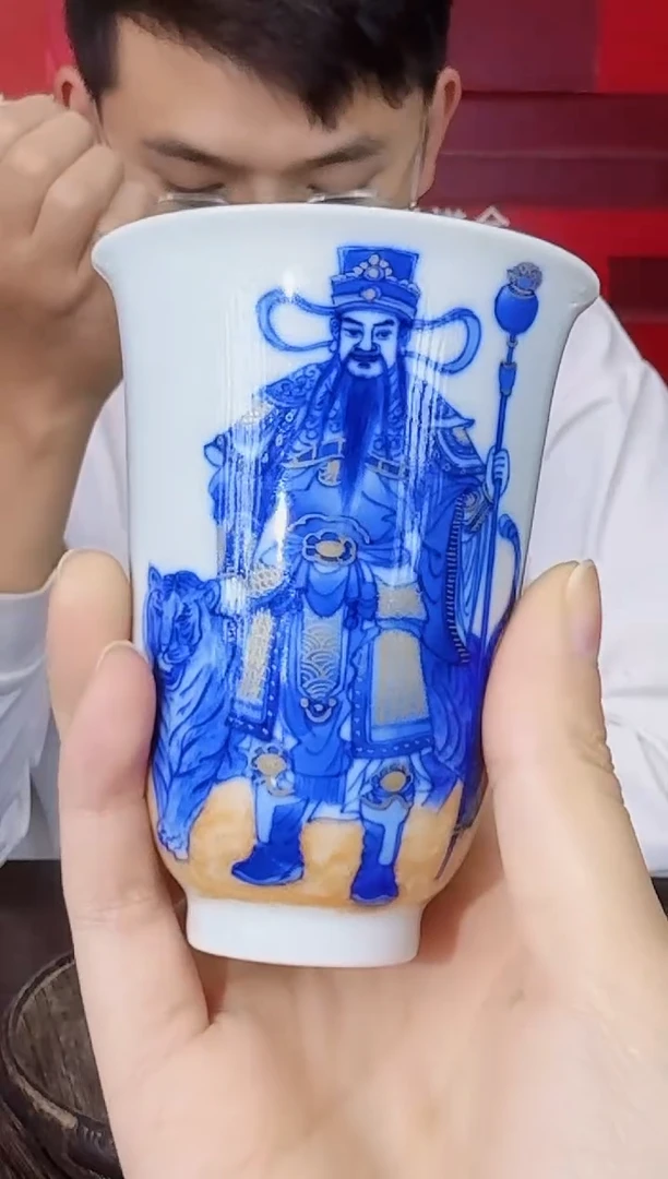 瓷026函夏非朱建辉zjh青花描金人物主人杯