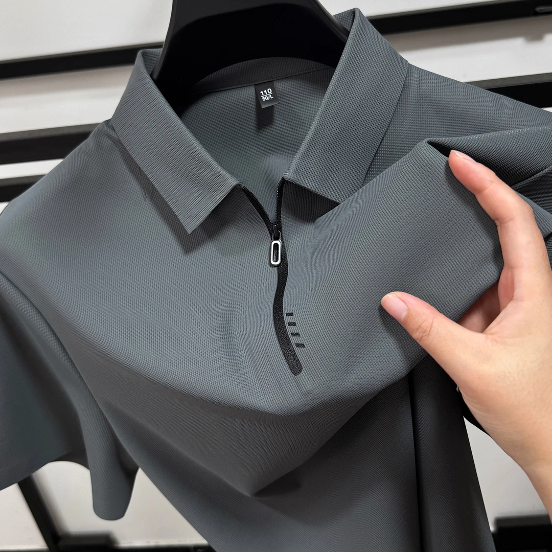 in cotton sea冰丝无痕短袖polo衫男士夏季凉爽透气半拉链上衣