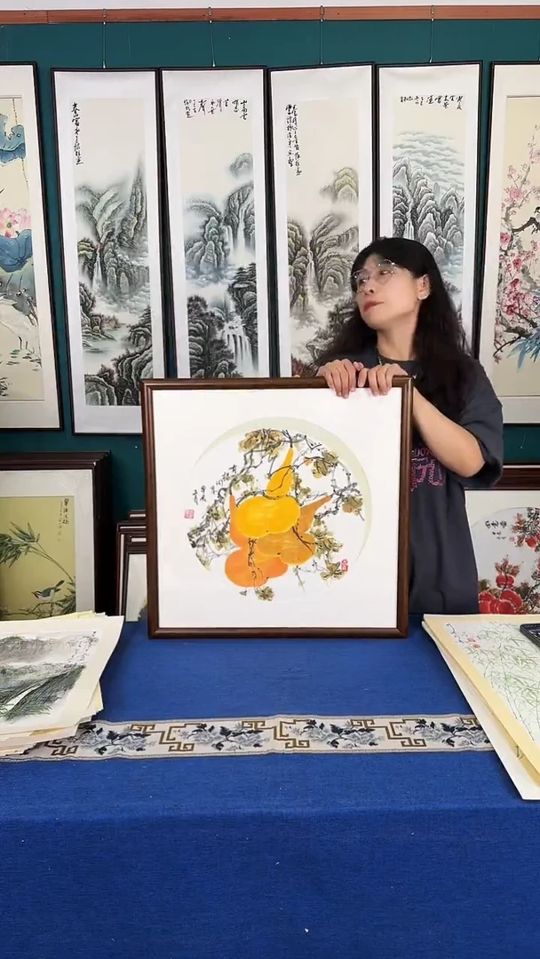 国画葫芦实木装裱58*58