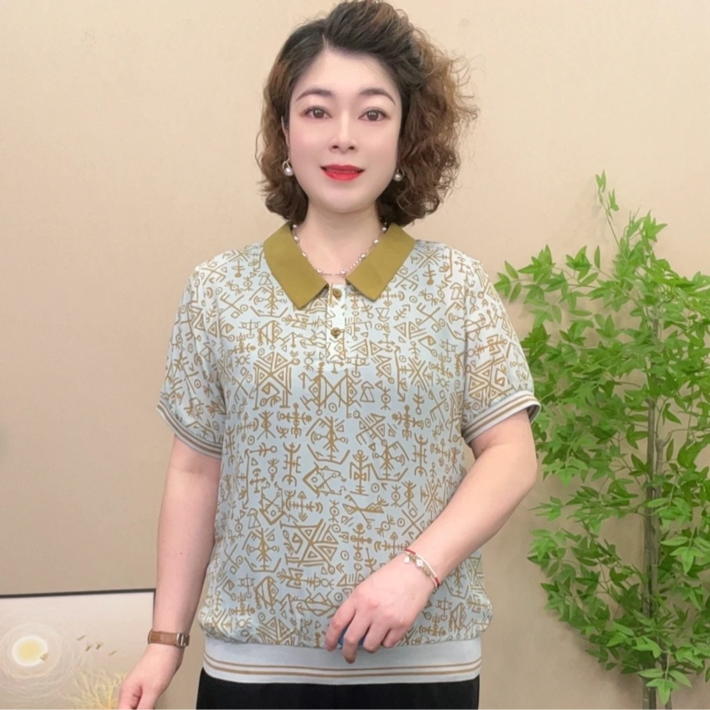 夏季短袖薄款妈妈装雪纺流行时尚潮牌宽松女独特漂亮小衫短袖上衣