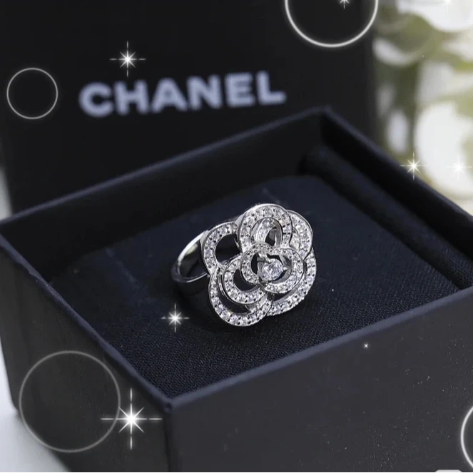 99新 Chanel/香奈儿 小花柳  山茶花 满钻戒指 54号