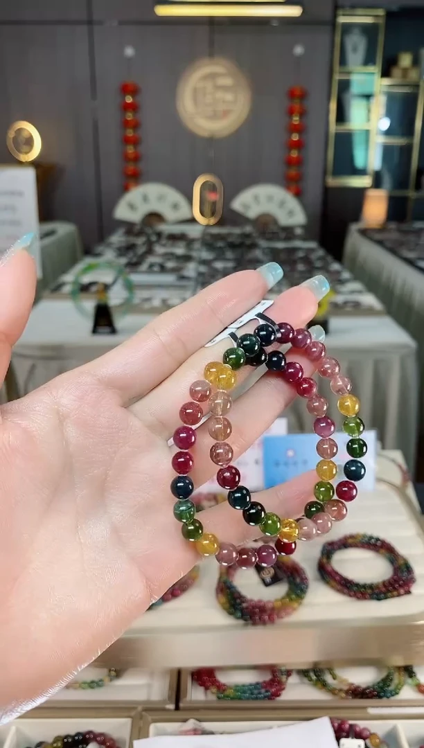 未镶嵌老矿碧玺色标彩虹单圈手串7mm+碧玺多样性发一条mz