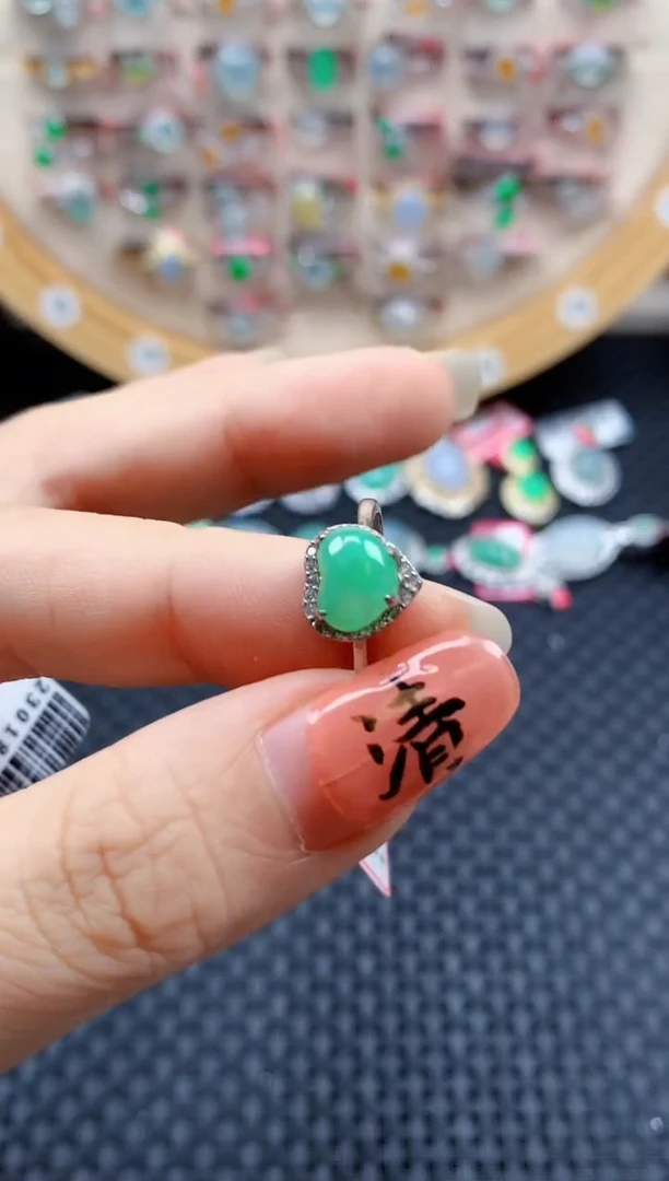 银S925镶嵌戒指翡翠天然A货缅甸翡翠
