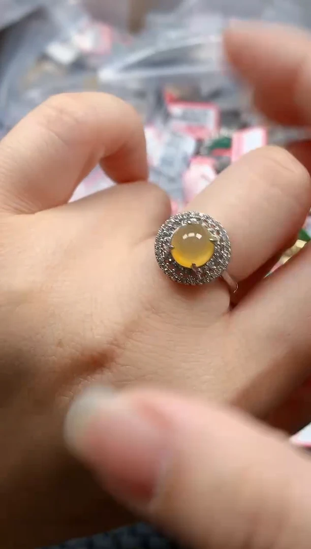 银S925镶嵌戒指翡翠天然A货缅甸翡翠