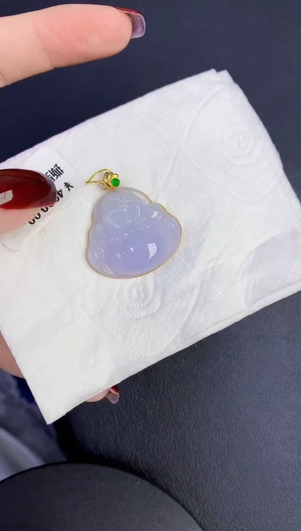 颈饰18K金镶嵌翡翠缅甸天然翡翠A货