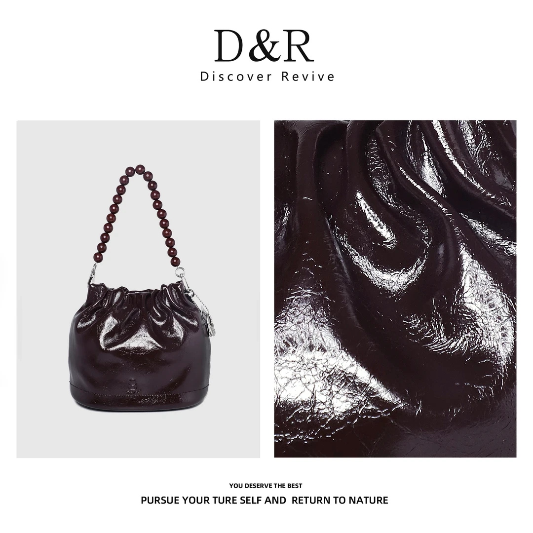 Discover Revive时尚百搭潮流单肩手提斜挎小水桶包E185-暗红