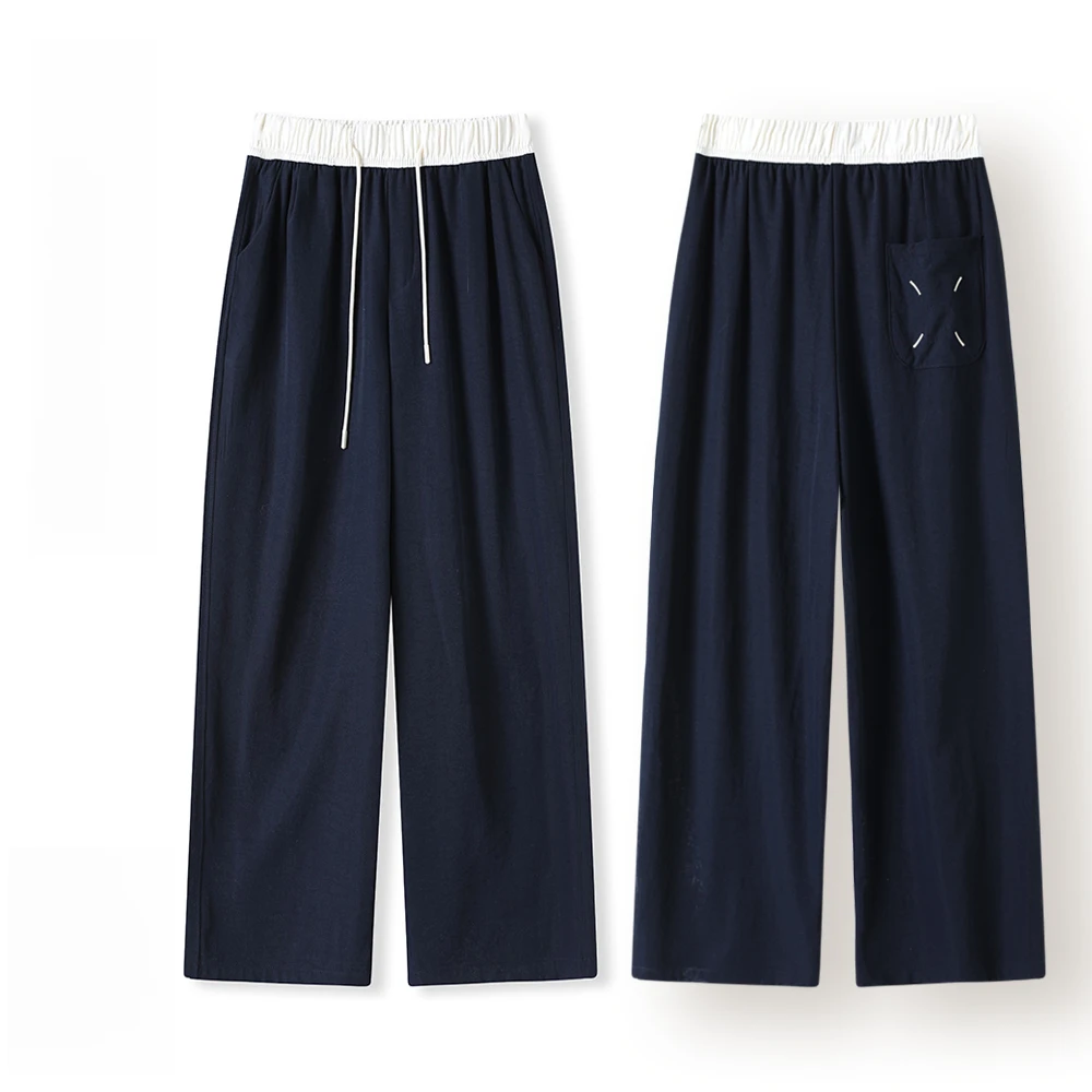 【奶皮裤】比牛奶还丝滑！天然微皱~马吉拉撞色腰阔腿裤！