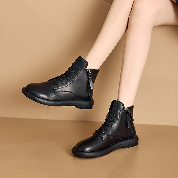 短靴女2025秋冬季软底防滑真皮马丁靴女韩版女式皮靴子平底休闲鞋