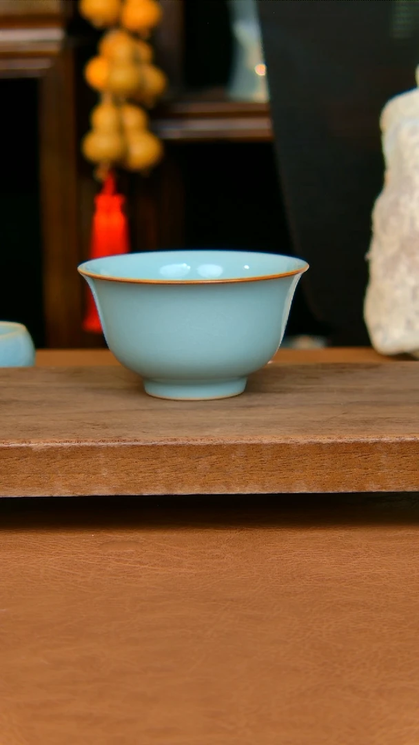 瓷片压手杯全手工原矿天青不完美