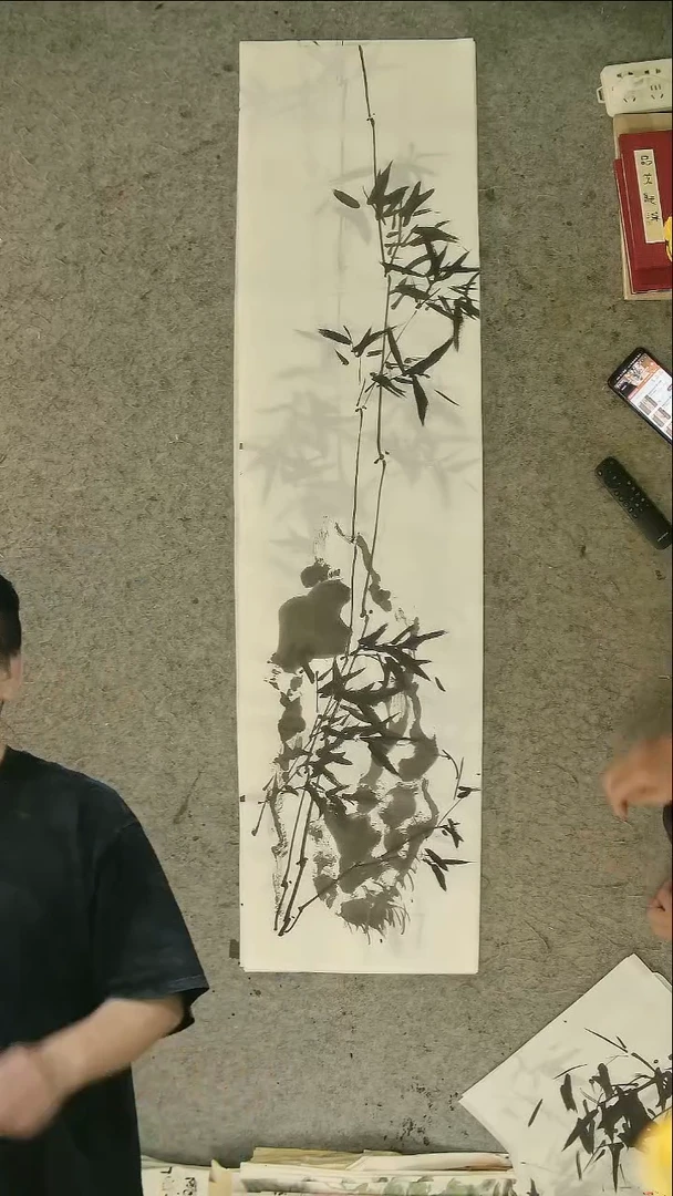 国画四尺对开  墨竹条屏 34*138cm