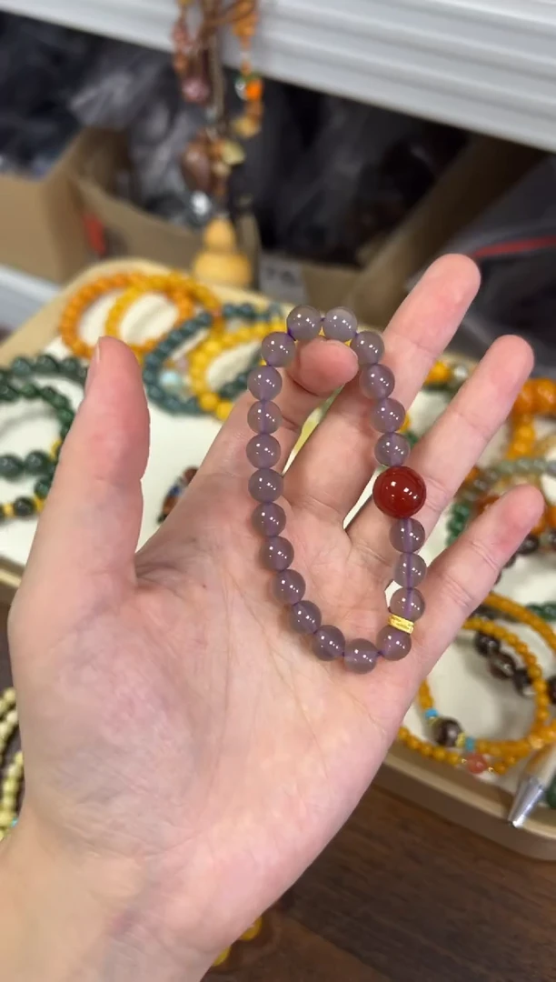 玛瑙/玉髓手链未镶嵌冰烟紫玛瑙红大顶珠手串[0108]