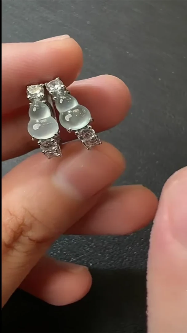 银S925镶嵌翡翠耳饰天然a货翡翠