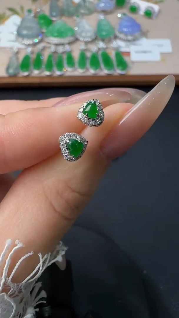 【闪购商品】翡翠耳饰18K金镶嵌耳饰7