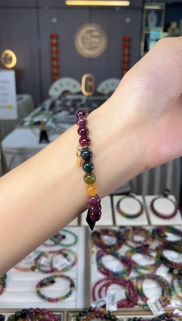 未镶嵌老矿碧玺色标彩虹单圈手串7mm+碧玺dan多样性发货一条