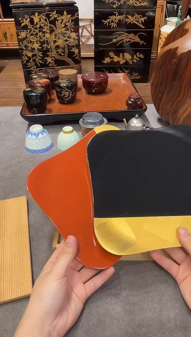 金箔壶承两片  大漆漆器大漆漆器