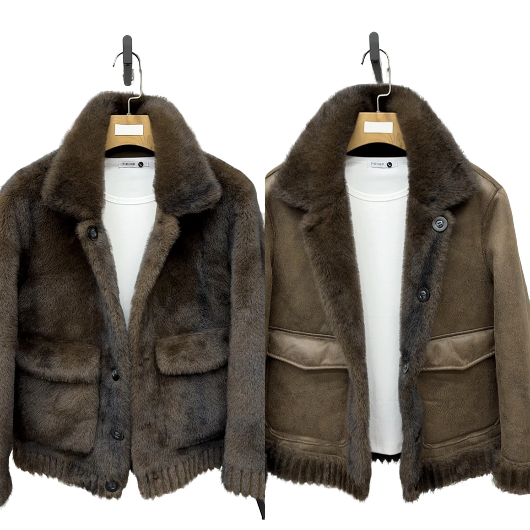 冬季新款757男士保暖双面穿翻领系扣夹克上衣外套百搭