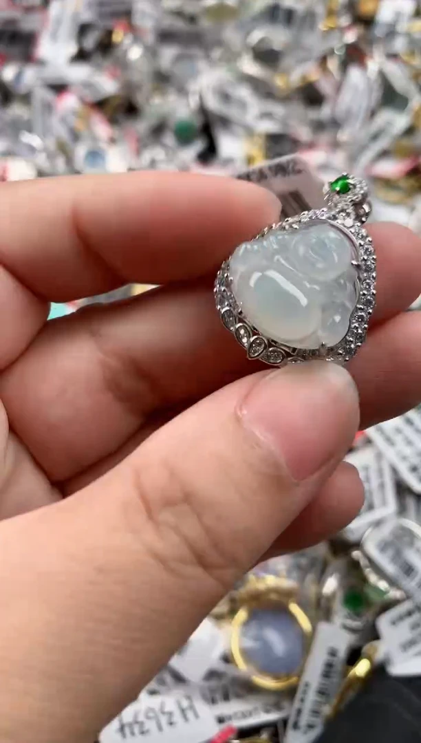 银S925镶嵌戒指翡翠444   3