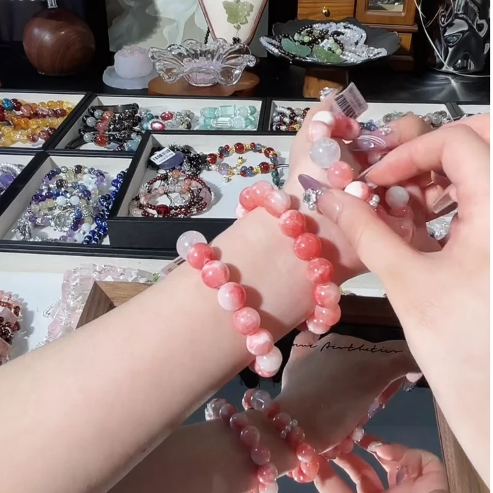 S-551 白幽灵粉色波斯玉 百搭水晶手串