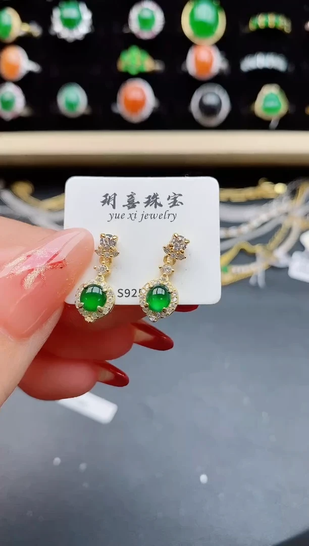 【闪购商品】翡翠耳饰银S925镶嵌58550