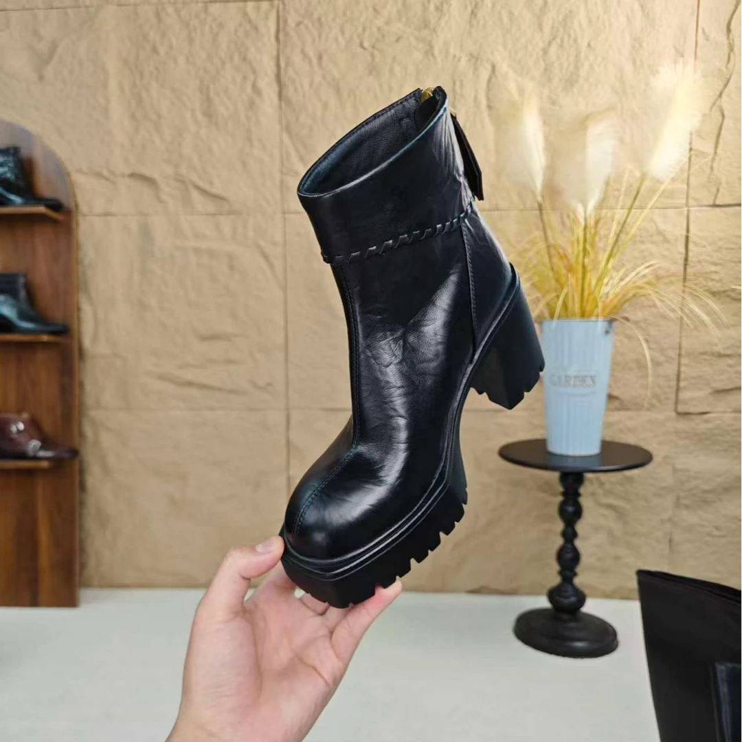 【星小帅】8厘米/牛皮/厚底增高手工挽边个性休闲短靴女靴秋冬1588