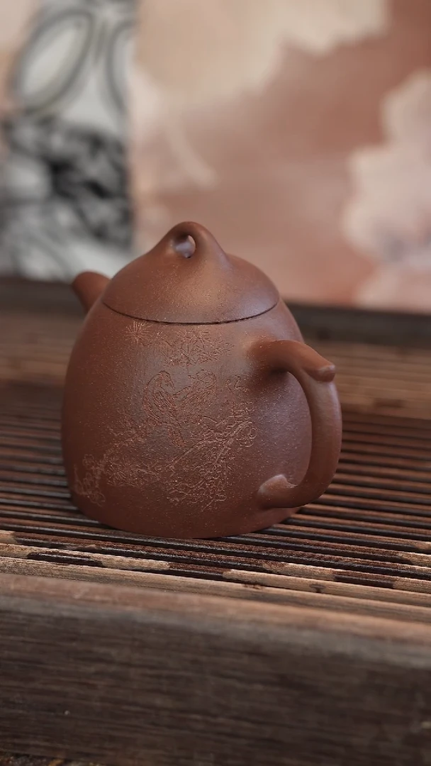 茶壶紫砂秦权 半手工 雕刻 220cc