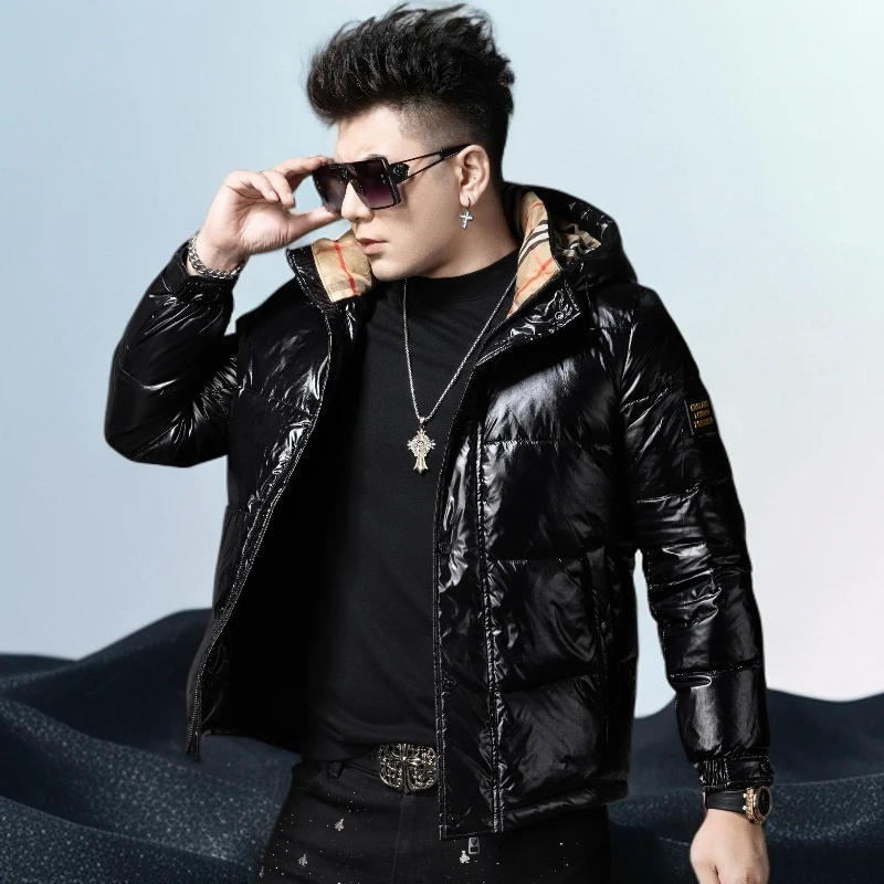 巴赛娜缇时尚连帽羽绒服男士白鸭绒外套新款冬季潮牌保暖防寒服潮