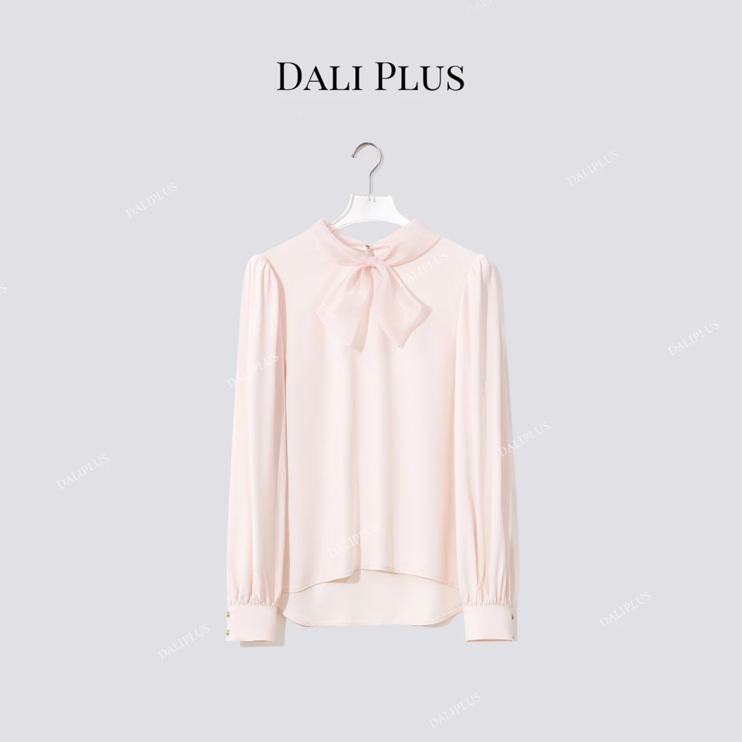 DALI PLUS“粉色蝴蝶结衬衫”高克重醋酸长袖衬衫-D5ST1310-1