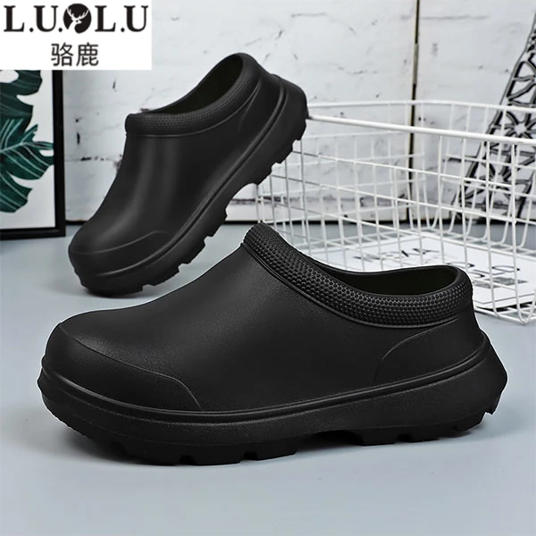 男鞋春季新款防滑防水防油黑色耐磨劳保鞋男士厨师鞋厨房防滑鞋子