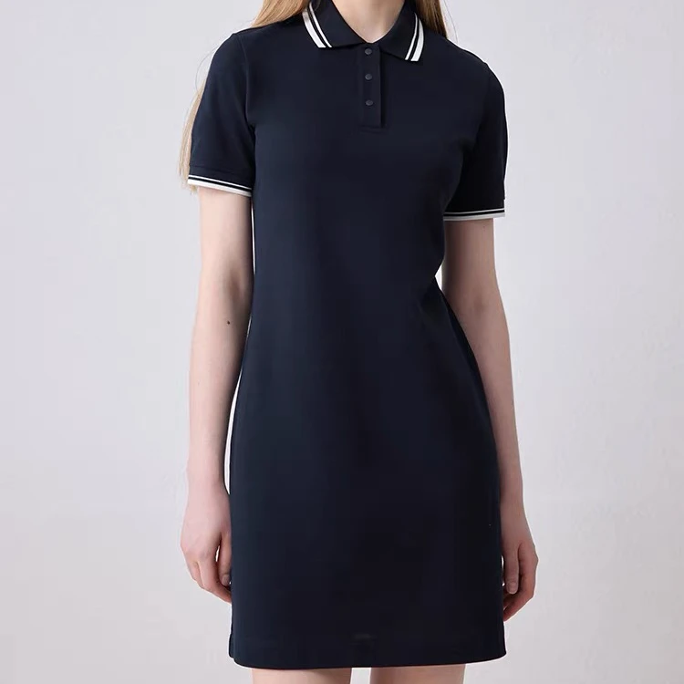 宝丫轻奢  女式通勤简约撞色条纹polo翻领短袖连衣裙B9708