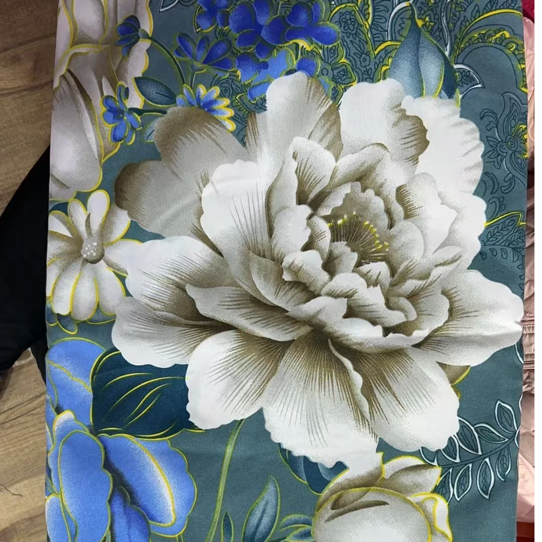 四季绿色白花被套