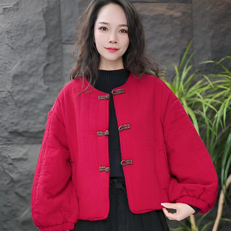 JJ【灯笼袖棉衣】保暖收口袖拼接长袖水洗棉服棉衣圆领盘扣文艺短款