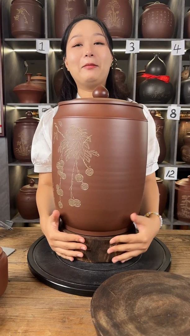 吉*本陶手作坭兴陶8-10斤装茶叶罐手工痕迹