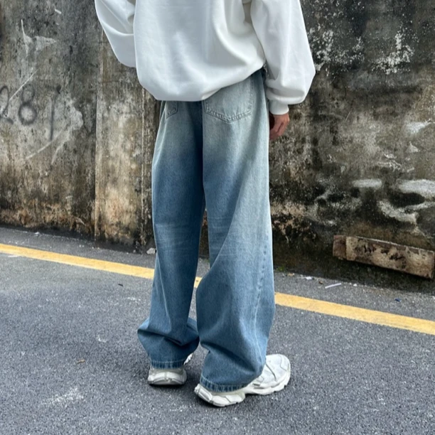 得意Studio小众美式猫须宽松直筒显瘦穿搭高腰中性休闲牛仔裤男款