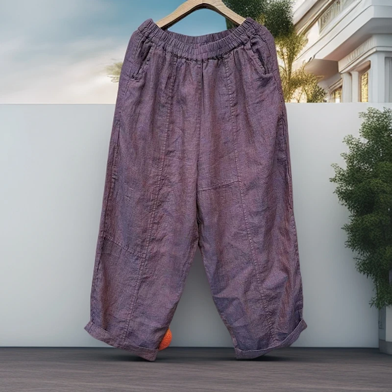 素陌  高定系列双色织亚麻休闲裤原创设计老爹裤舒适透气时尚减龄