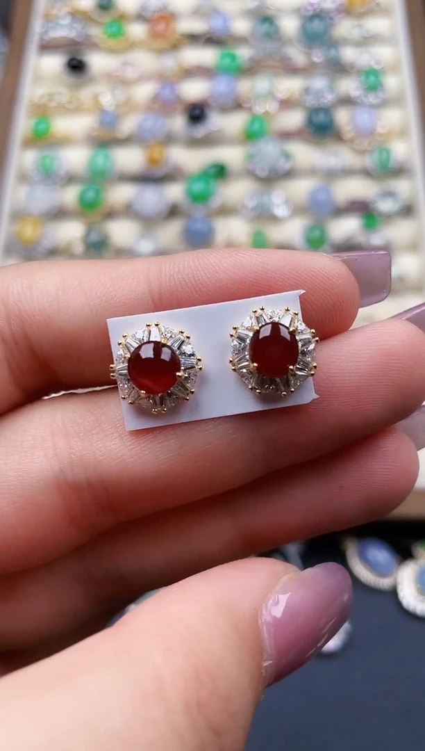 银S925镶嵌翡翠耳饰105