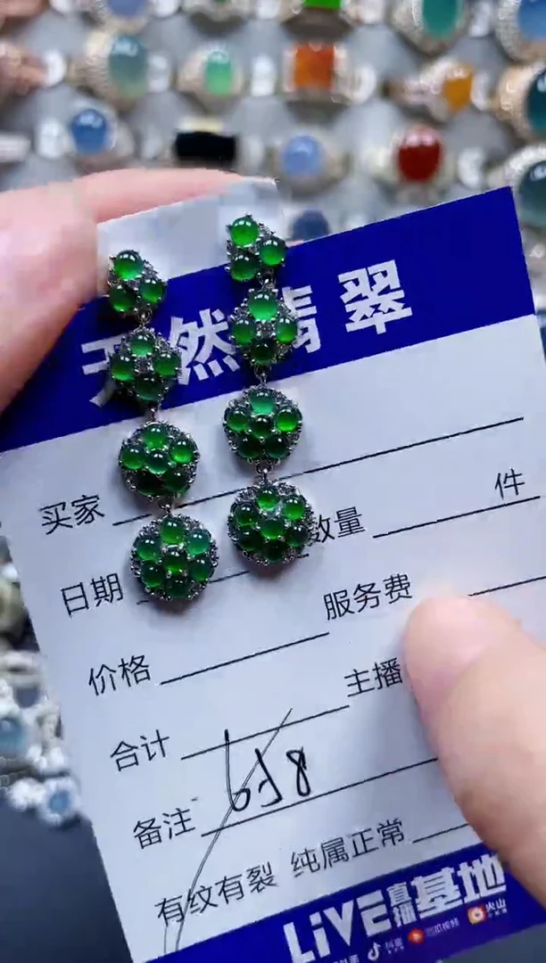 银S925镶嵌翡翠耳饰658