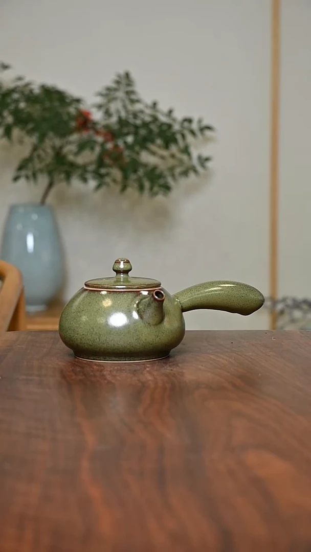 55#侧把壶 矿石釉 微瑕 桑麻款