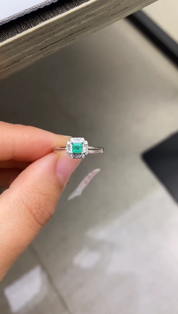 银S925镶嵌戒指祖母绿天然祖母绿戒指