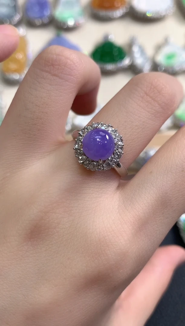 18K金镶嵌戒指翡翠秋日珠宝w106紫货有色差