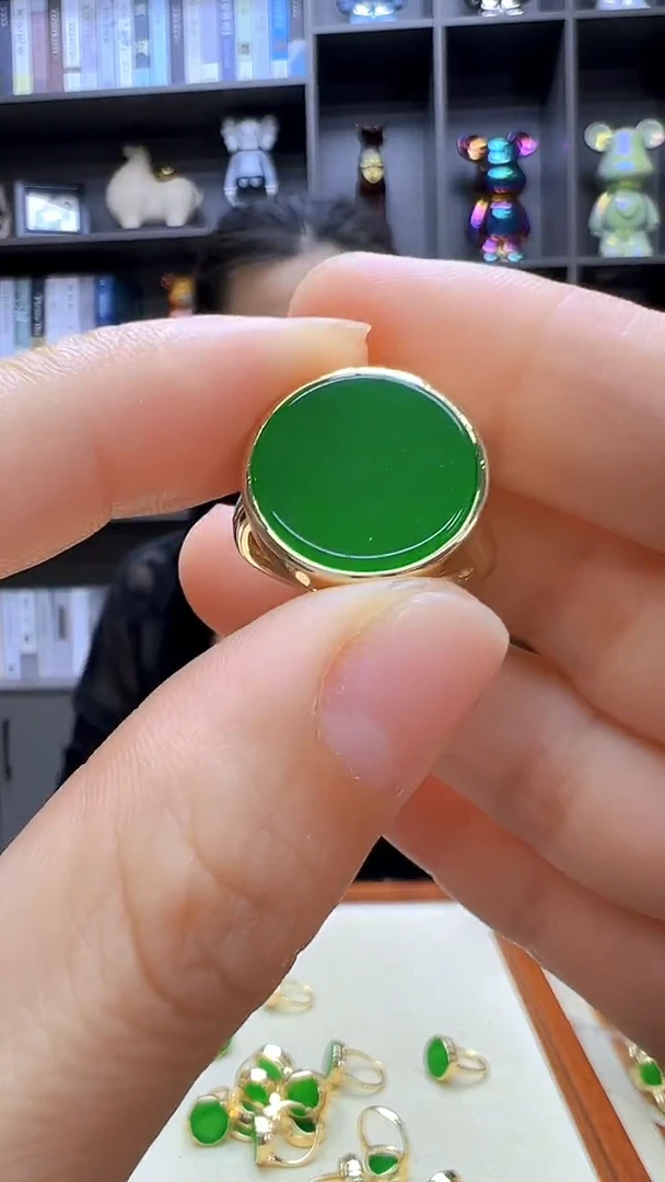 翡翠14K金镶嵌颈饰沉白diy劲饰戒指