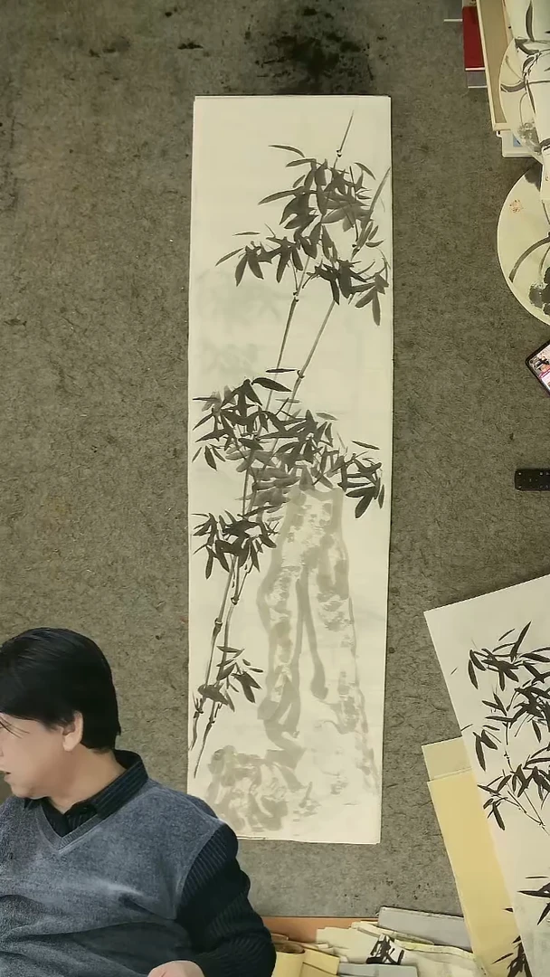 国画四尺对开  墨竹条屏 34*138cm