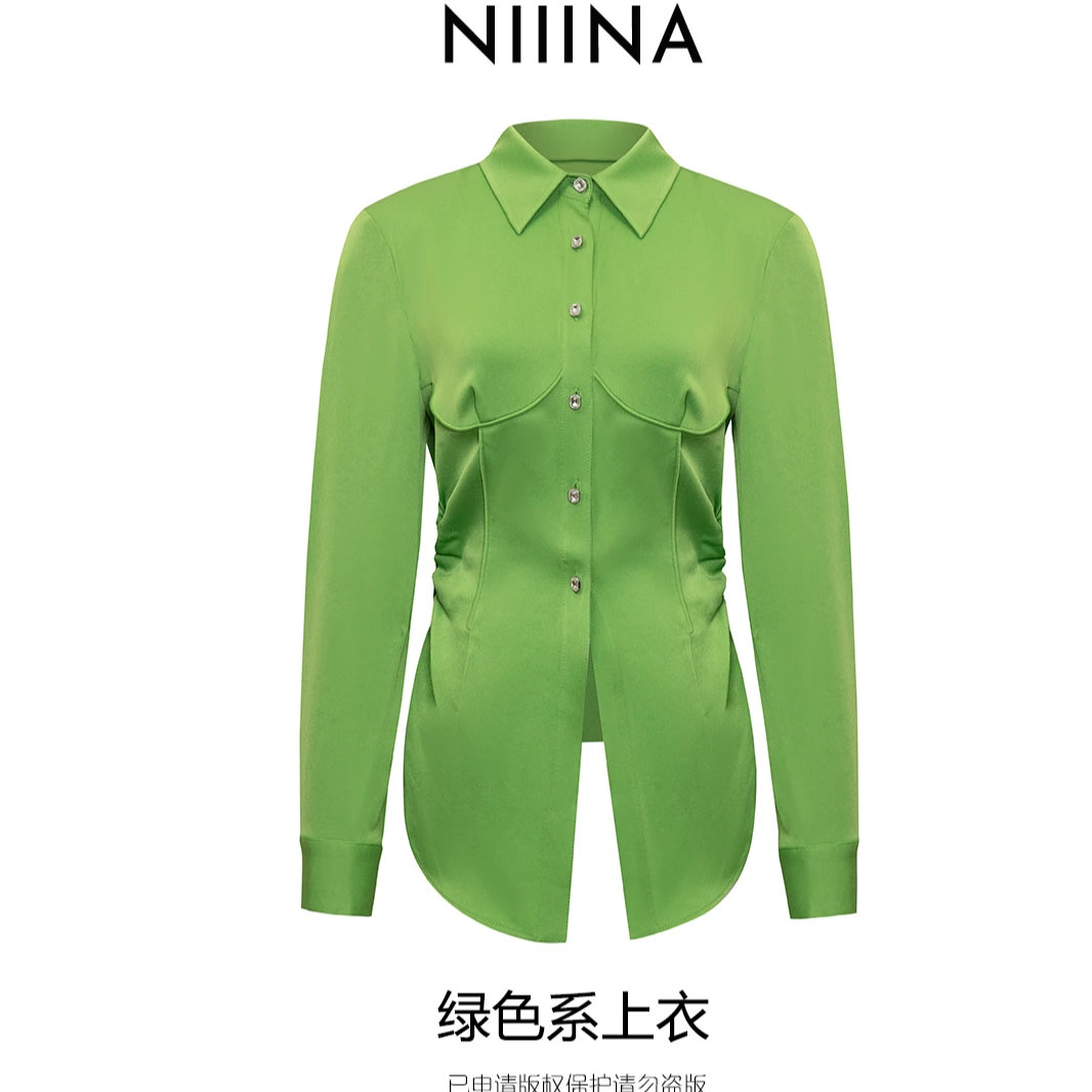NIIINA设计师气质长袖时尚休闲绿色春夏修身WQ4281H