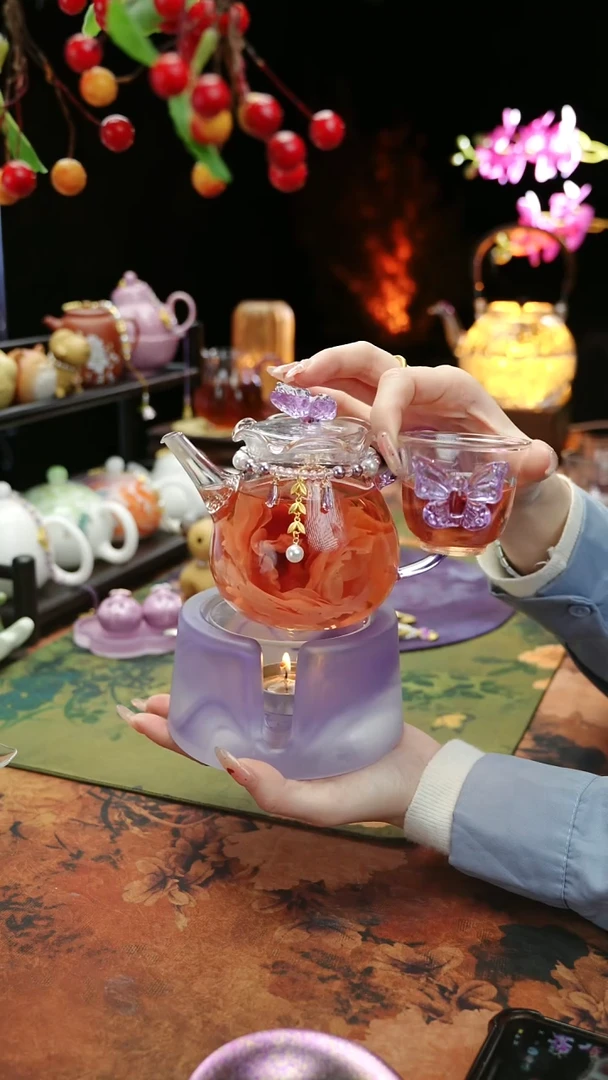 【闪购商品】紫色温茶台+茶壶+链子+杯子